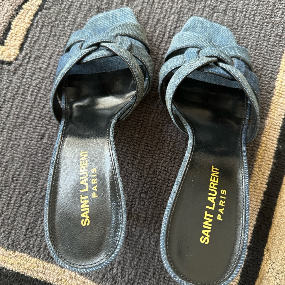 Saint Laurant Denim Tribute 85mm Mules - Picture 3 of 5
